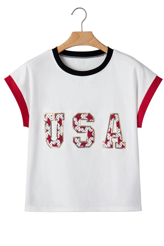 Women’s usa sequin colourblock letter print loose t-shirt t-shirts