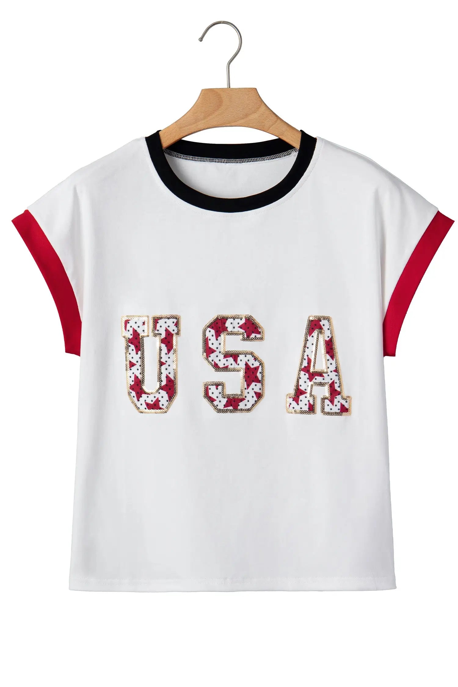 Women’s usa sequin colourblock letter print loose t-shirt t-shirts
