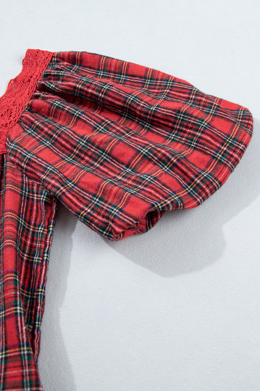 Red Plaid Square Collar Lace Trim Shift Mini Dress Women UK
