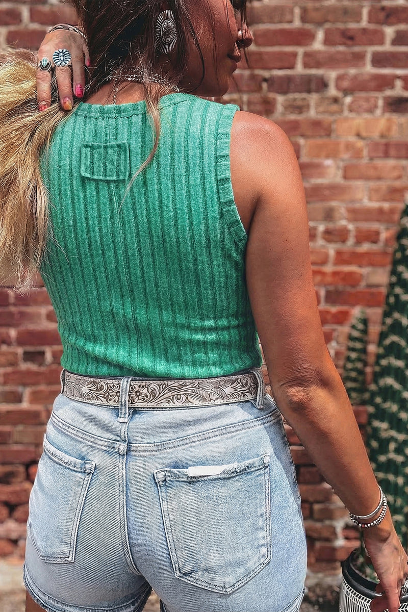 Sea Green Slim Ribbed Mineral Wash Tank Top Women UK
