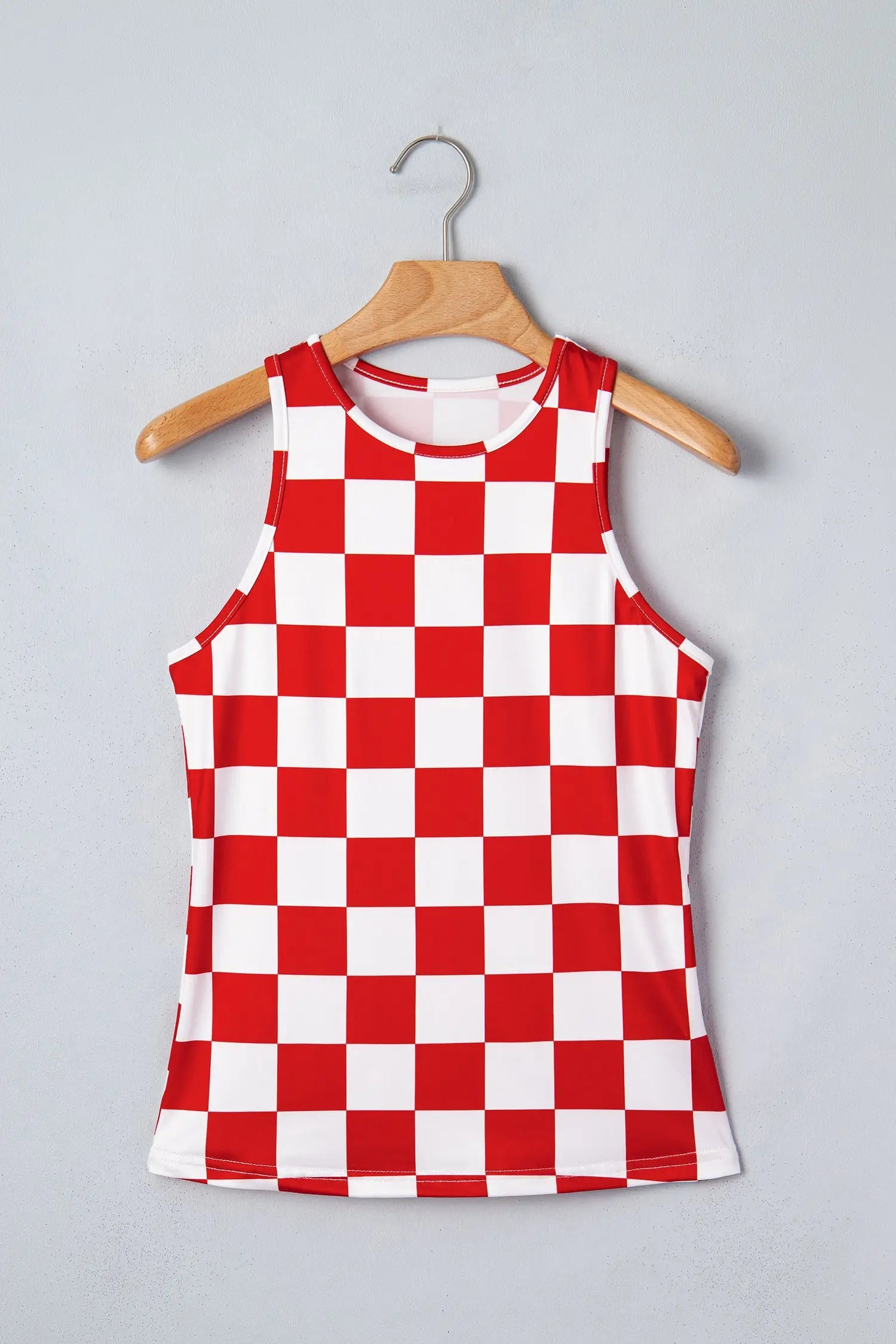 Checkerboard print slim fit sleeveless tank top tops