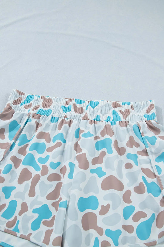 Plus size camouflage print athleisure shorts smocked high waist pull-on