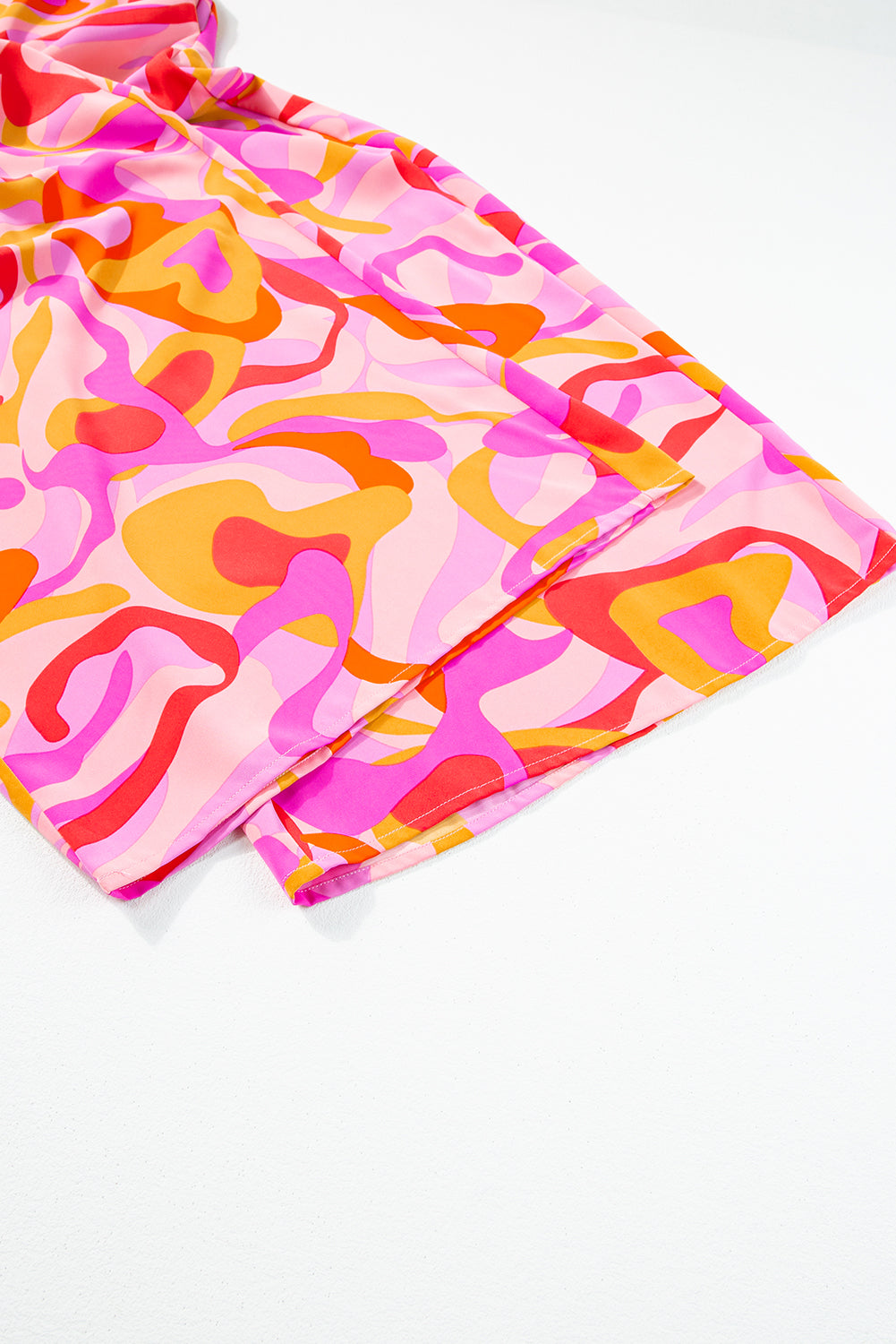 Pink Boho Jumpsuit - Abstract Print V Neck Wide Leg