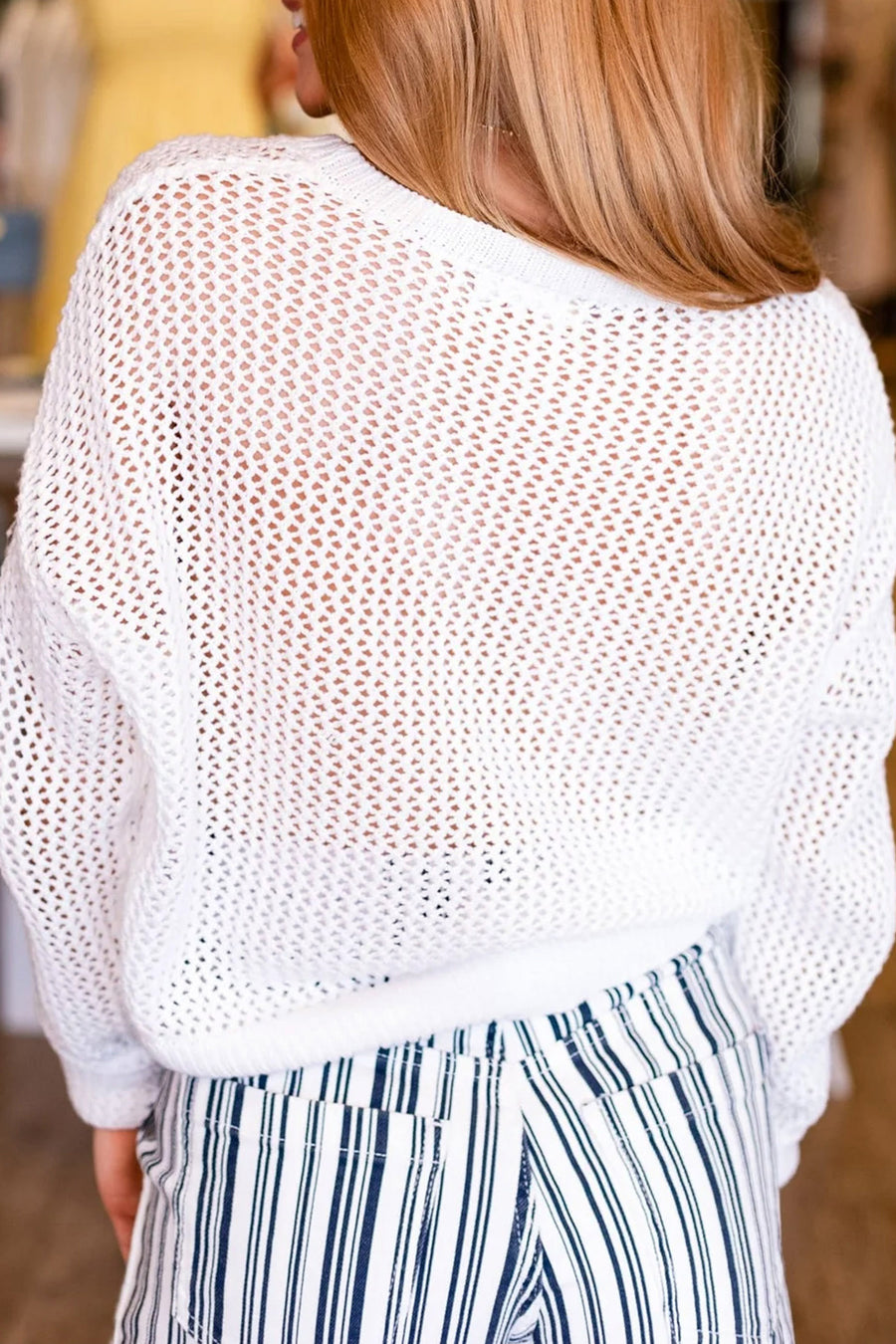 White beach chenille sweater full length side view — Fashionfitz UK