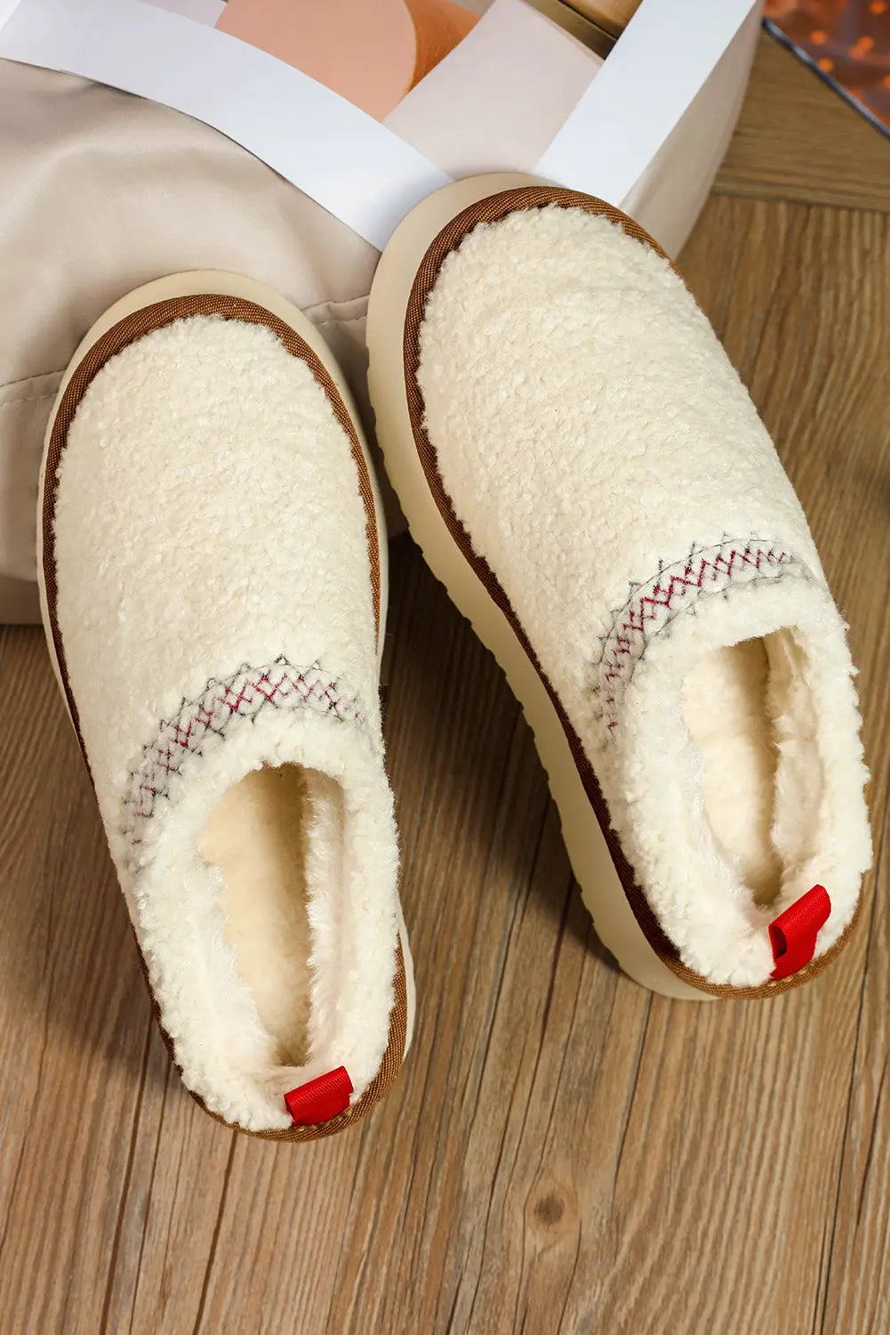 Embroidered sherpa plush winter slippers
