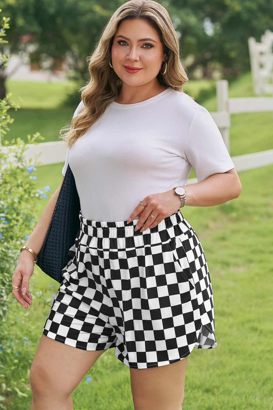 Checkered Athleisure Shorts Plus Size Women UK
