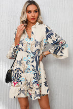 Tribal Print Bracelet Sleeve Buttoned Mini Dress - Fashionfitz