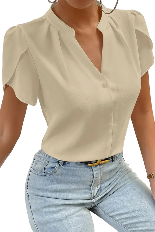 Women’s silky petal sleeve notched neckline blouse | fashionfitz