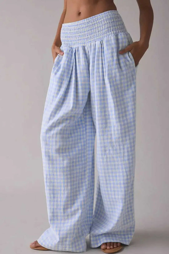 Myosotis plaid trousers with soft drape and off-duty vibe