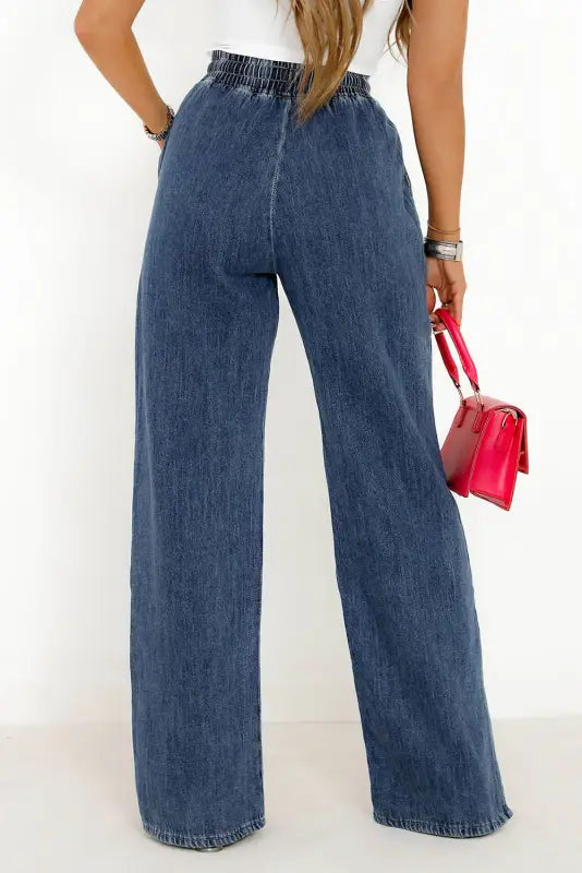 Elastic waist wide leg jeans