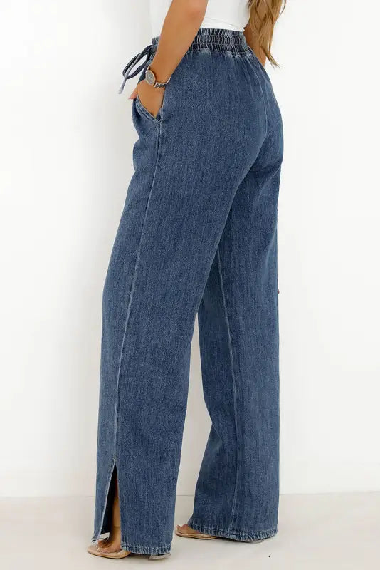 Elastic waist wide leg jeans