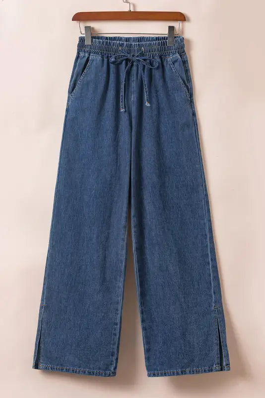 Elastic waist wide leg jeans