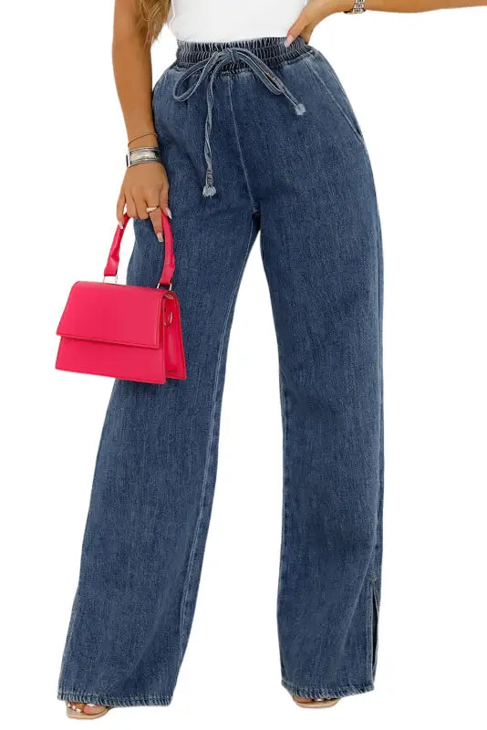 Elastic waist wide leg jeans