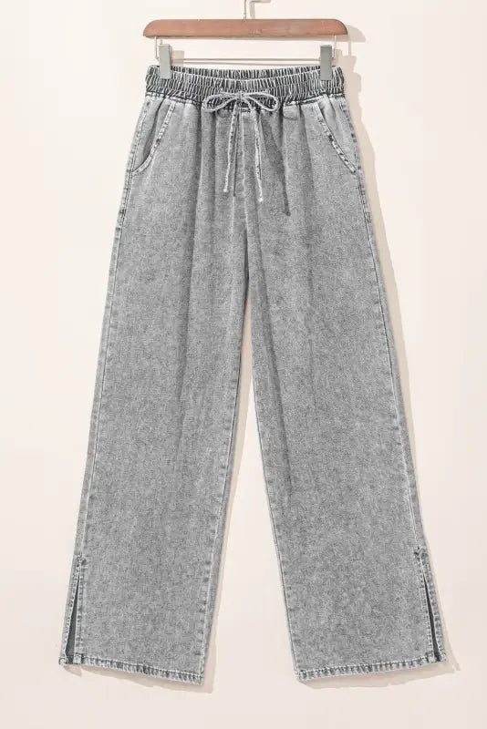 Elastic waist wide leg jeans