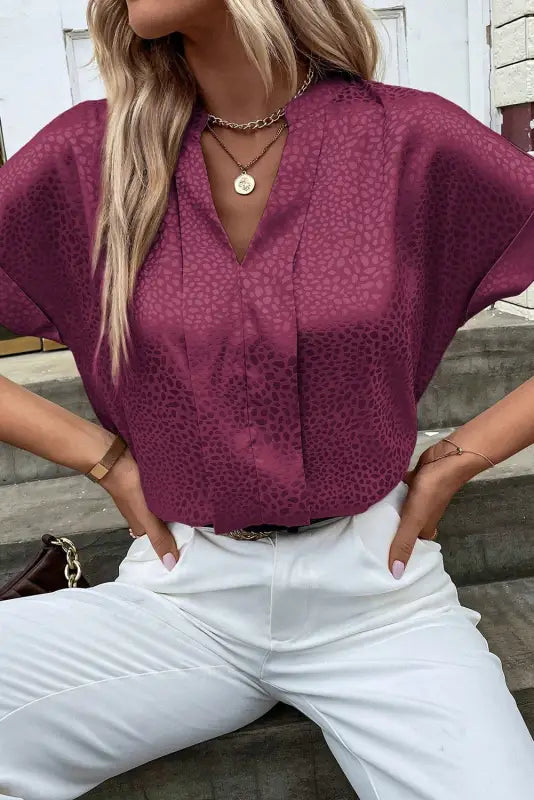 Elegance v-neck blouse - red leopard - blouses