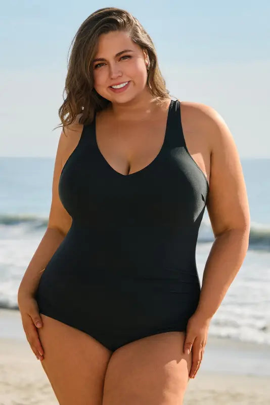 Elegant black swimsuit - plus size by fashionfitz