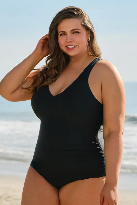 Elegant black swimsuit - plus size by fashionfitz