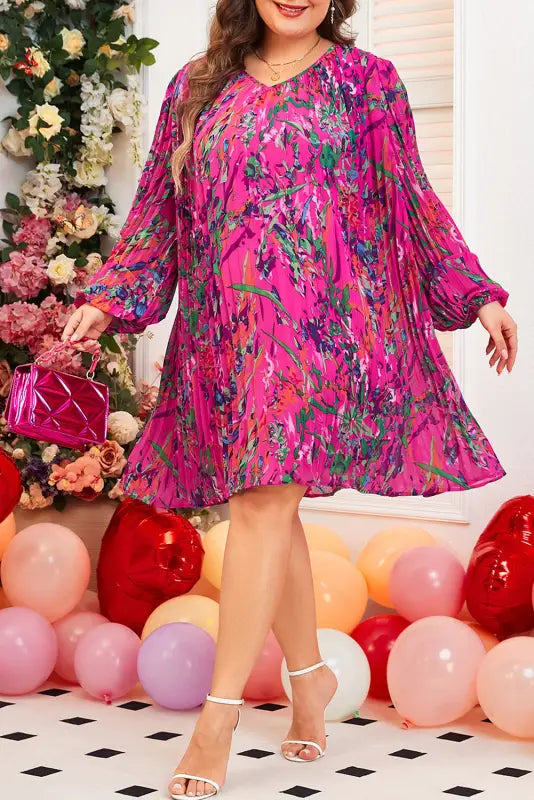 Elegant floral pleated dress - plus size