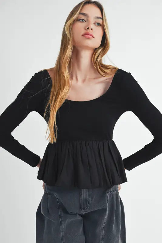 Elegant noir peplum top - versatile & chic | fashionfitz