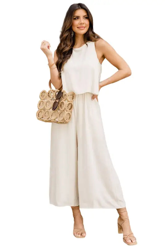 Apricot sleeveless ankle length wide leg jumpsuit - jumpsuits & rompers