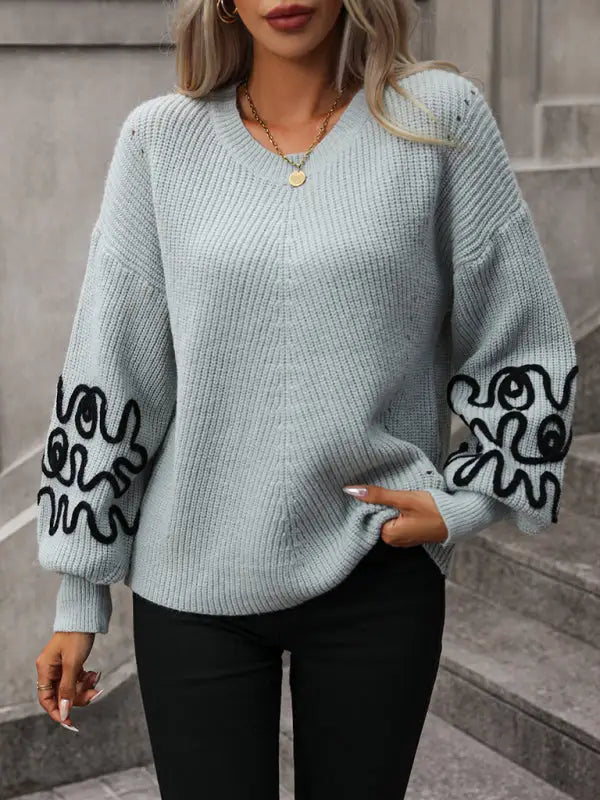 Elegant pattern knitwear sweater - grey / s - sweaters & cardigans