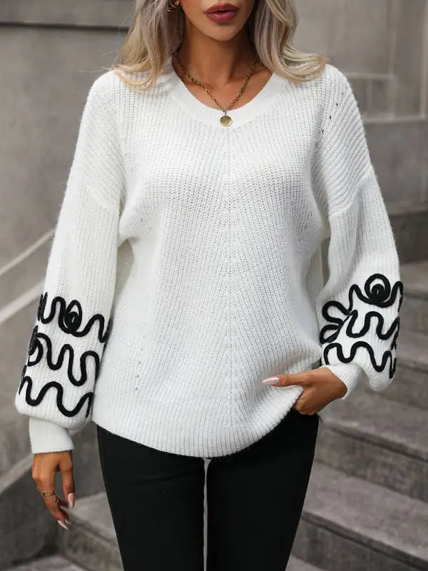 Elegant pattern knitwear sweater - white / s - sweaters & cardigans