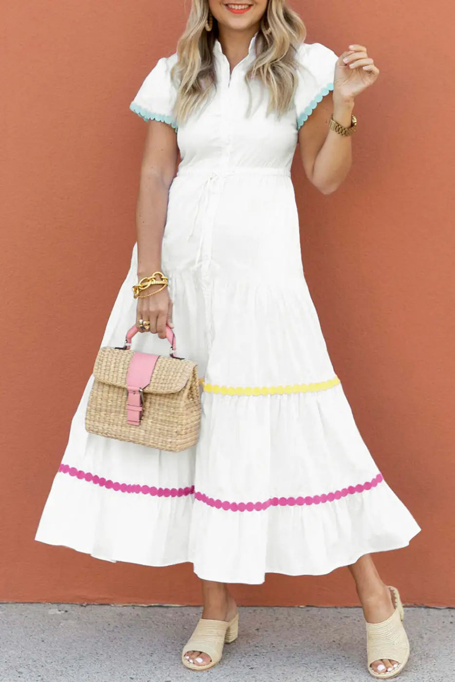 Elegant stride long dress - white / s / 100% cotton - maxi dresses