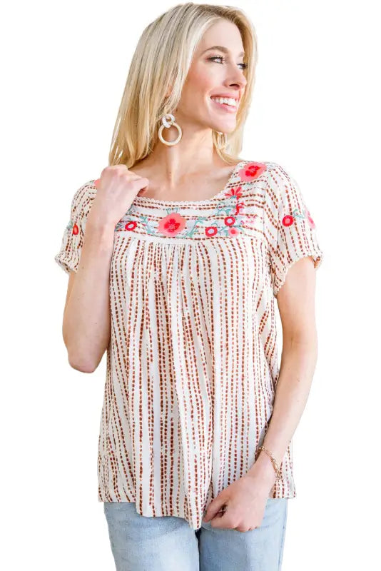 Elegant t shirt - floral printed square neck - tops/tops & tees