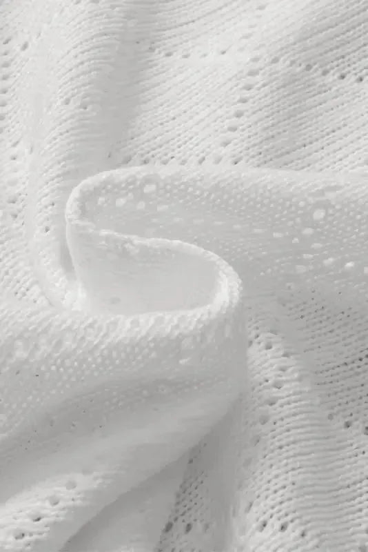 White V-Neck Knitted Flowy Blouse - Fashionfitz