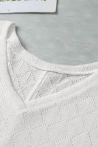 White V-Neck Knitted Flowy Blouse - Fashionfitz