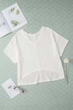 White V-Neck Knitted Flowy Blouse - Fashionfitz