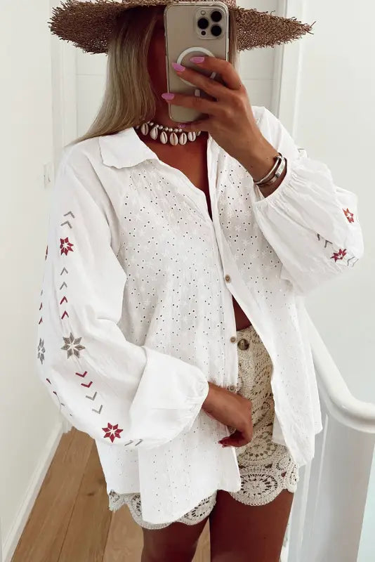 Embroidered bloom puff shirt | women’s shirts | fashionfitz