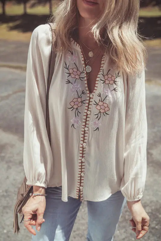 Embroidered elegance puff shirt