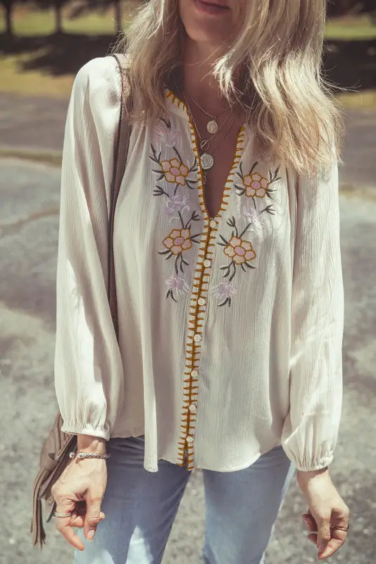 Embroidered elegance puff shirt - intricate & stylish