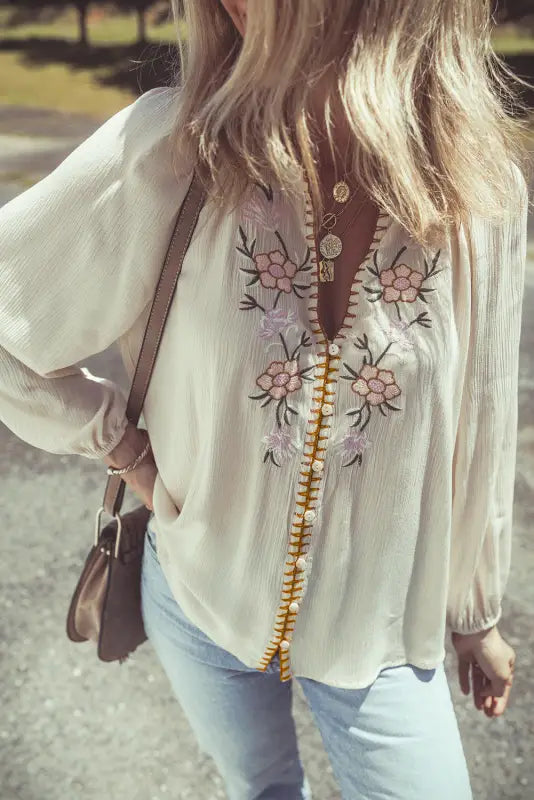 Embroidered elegance puff shirt - intricate & stylish