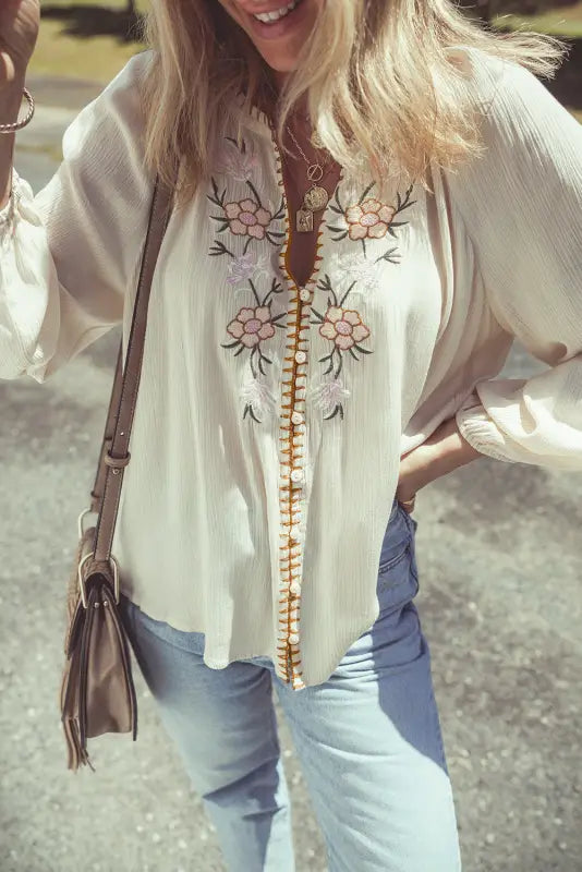 Embroidered elegance puff shirt - intricate & stylish