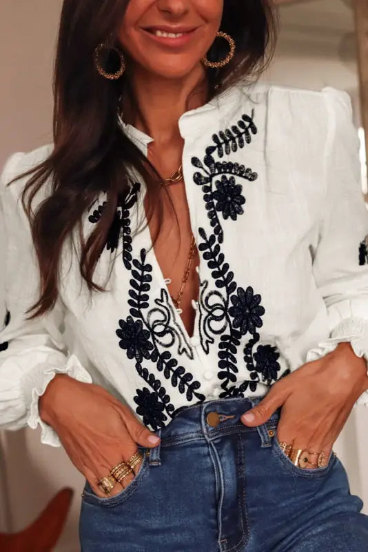 Embroidered elegance shirt | women’s tops | fashionfitz