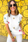 Embroidered flower puff sleeve tee - t-shirts