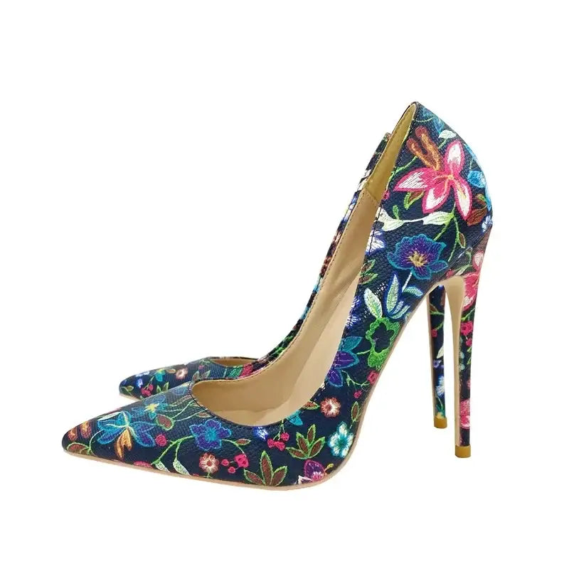 Embroidered graffiti stiletto high heels shoes - pumps