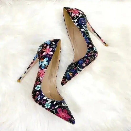 Embroidered Graffiti Stiletto High Heels Shoes - Fashionfitz