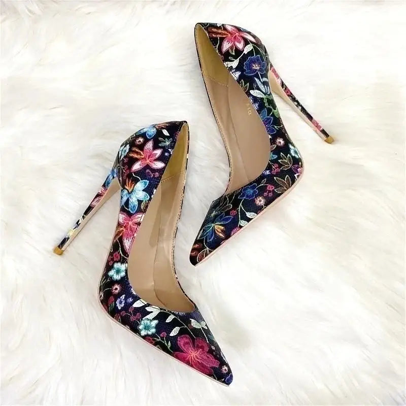 Embroidered graffiti stiletto high heels shoes - pumps