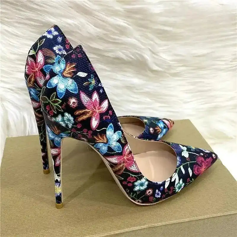 Embroidered Graffiti Stiletto High Heels Shoes - Fashionfitz