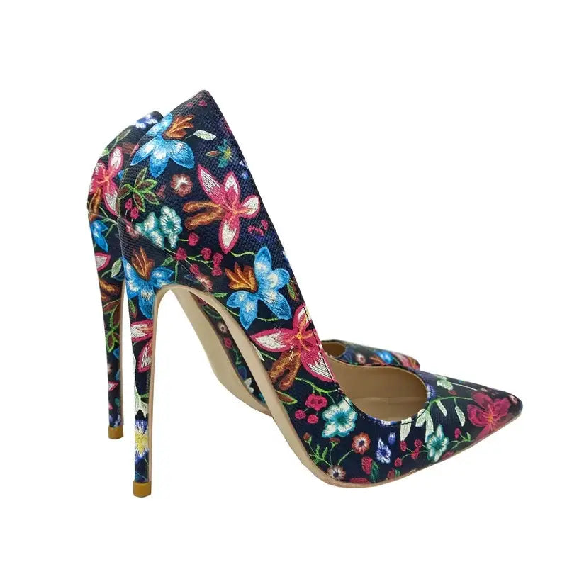 Embroidered graffiti stiletto high heels shoes - pumps