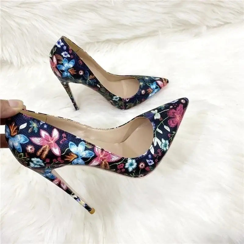 Embroidered graffiti stiletto high heels shoes - pumps