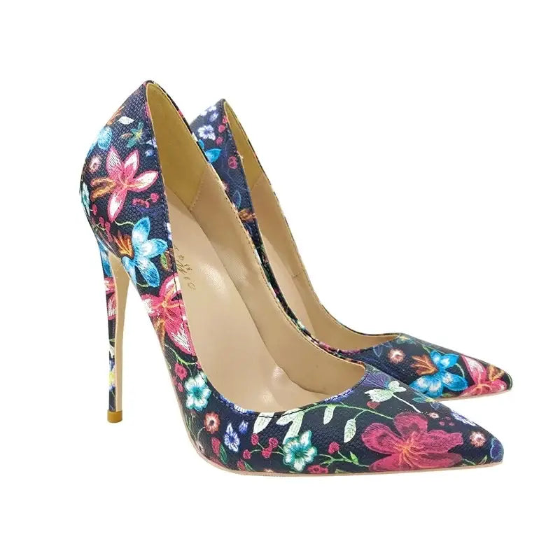 Embroidered graffiti stiletto high heels shoes - black 8cm / 33 - pumps