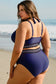 Embroidered high-waist bikini in plus size navy blue