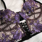 Embroidered mesh bustier set with metal chain shoulder strap - sets