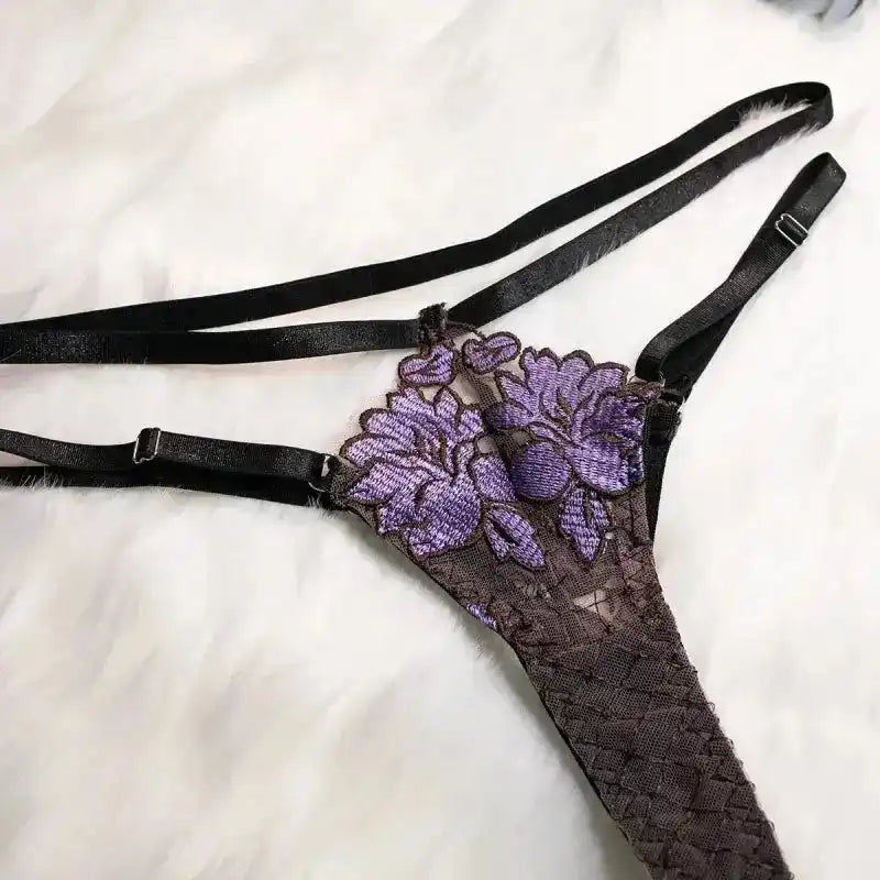 Embroidered Mesh Bustier Set with Metal Chain Shoulder Strap - Fashionfitz