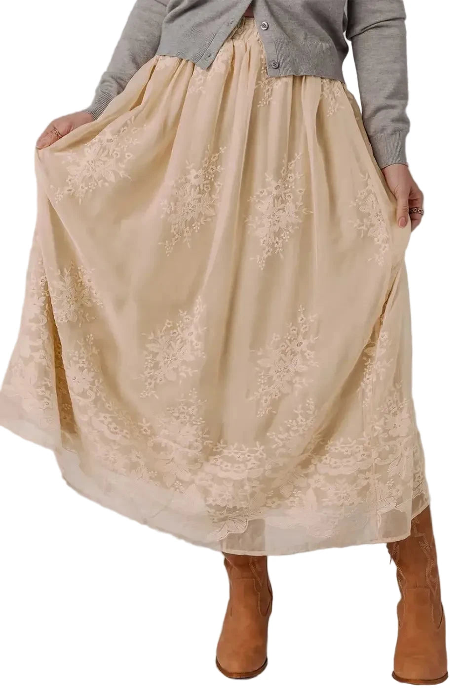 Embroidered mesh overlay skirt - flowing elegance | elegant design