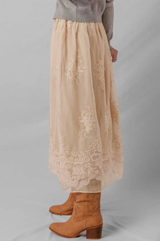 Embroidered mesh overlay skirt - flowing elegance | elegant design
